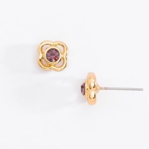 Four Leaf 18k Gold Plated Clover Earrings with Amethyst Tone Crystal